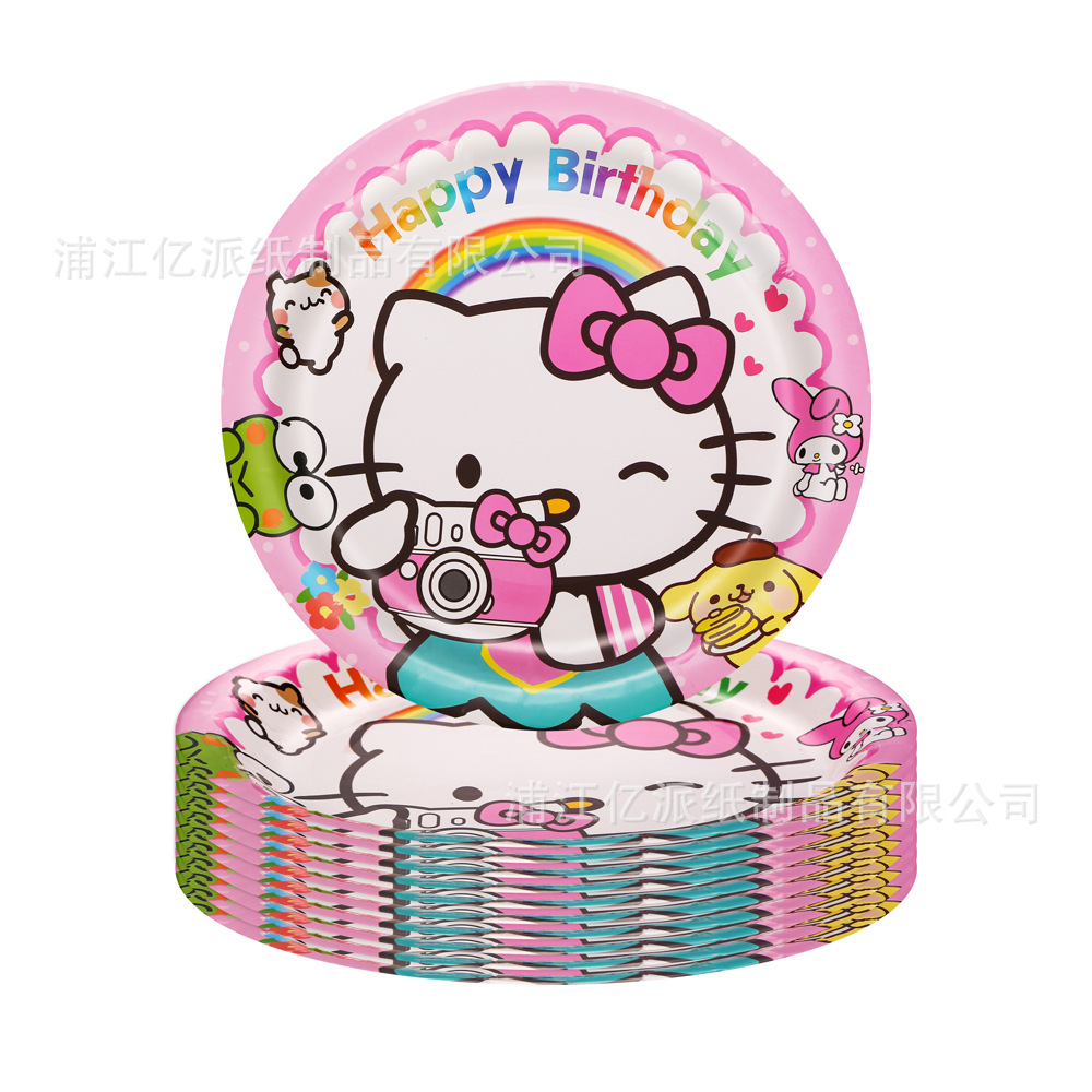 Bandeja de papel para fiesta de gato KT transfronterizo fiesta de cumpleaños para niños vajilla desechable decoración para fiesta Hellokit ty