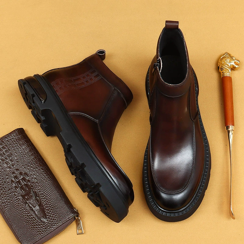 [Эксклюзив Vip] Зимние мужские ботинки челси, короткие ботинки из натуральной кожи на воздушной подушке, деловые повседневные кожаные ботинки в британском стиле на толстой подошве