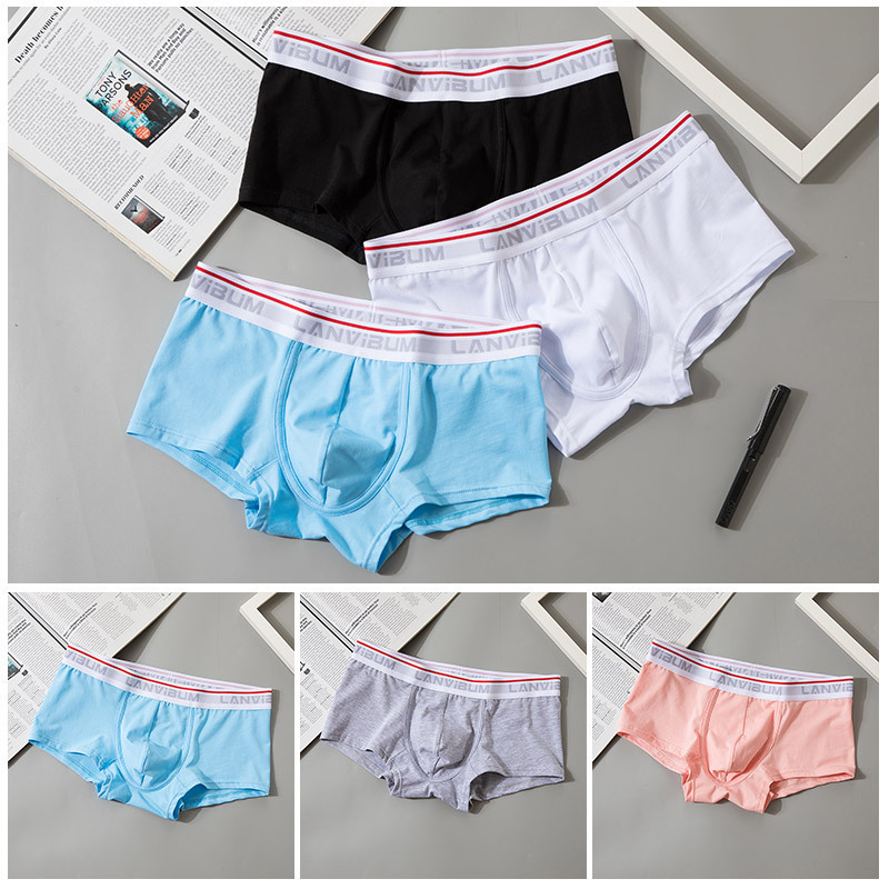 LANVIBUM men's underwear cotton candy color breathable U convex boys boxer boxer