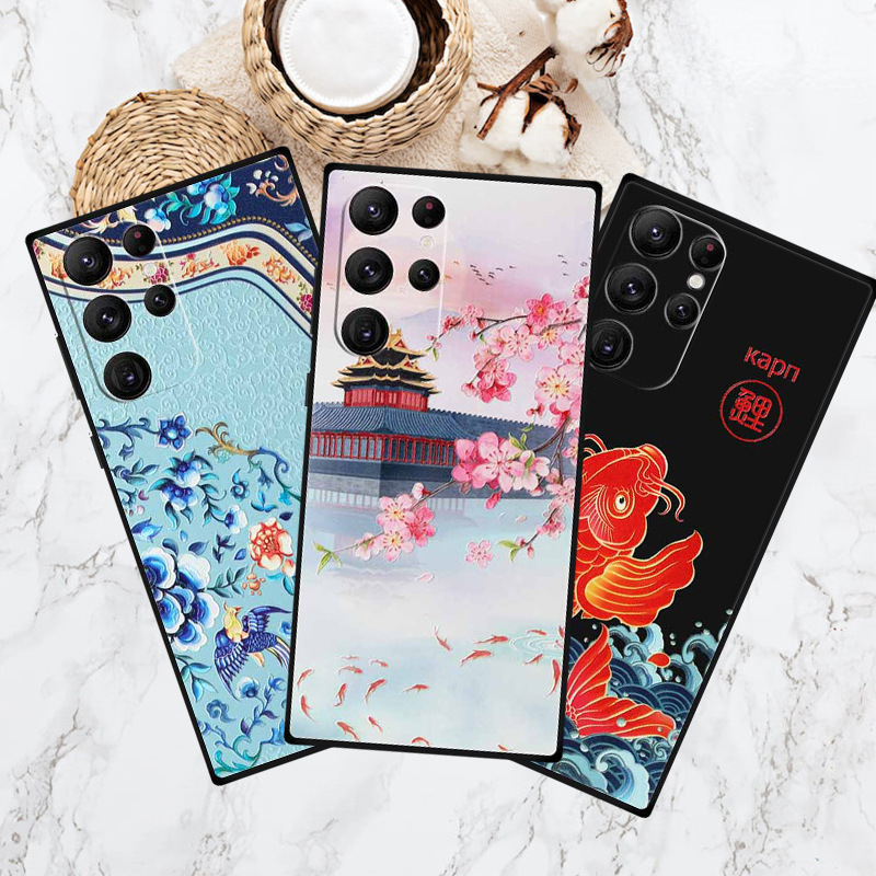 Suitable for Samsung S23 ultra phone case Longxiang embossed embroidery painted Chinese style 95 Supreme wholesale