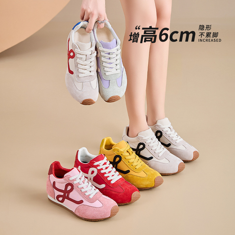 6cm Height-Increasing Retro German Training Shoes for Petite Women, Breathable and Versatile for Spring and Summer, Sports Casual Shoes