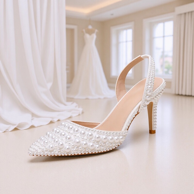 2025 Women's Autumn New Style 7.5cm High Heels Thin Heel Shallow Mouth Pearl Women's Single Shoes Wedding Bridal Shoes 2025 Women's Autumn New Style 7.5cm High Heels Thin Heel Shallow Mouth Pearl Women's Single Shoes Wedding Bridal Shoes