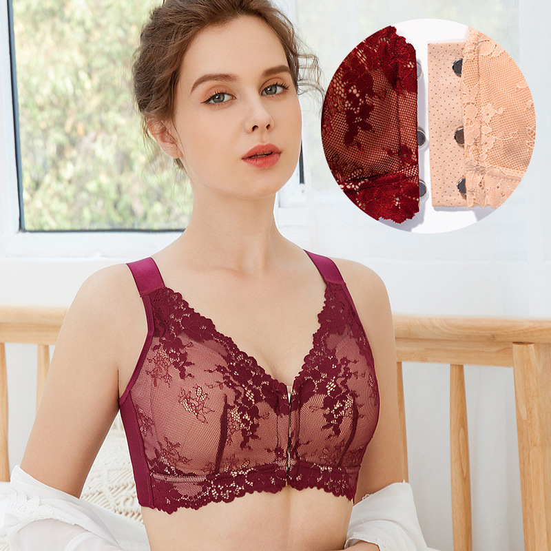 Magnetic Absorbing Front Buckle Underwear Women's Non-rimmed Push-up Adjustable Auxiliary Breast Upper Holder Large Size Beautiful Back Bra Thin Summer