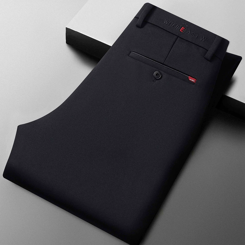 Летние тонкие повседневные брюки, мужские повседневные брюки с вышивкой, Четырехсторонние эластичные деловые повседневные мужские брюки, вязаные эластичные брюки