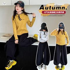 女童休闲卫衣套装2025秋季新款中大童半拉链针织开衫弯刀裤两件套