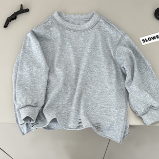 Boys' Autumn T-Shirt Children's Korean Version 2025 New Base Shirt Children's Versatile Autumn Solid Color Round Neck Loose Trendy