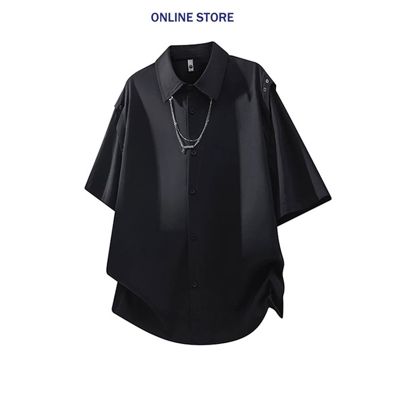 American-Style Trendy High-Street Cool Lapel Deconstructed Short-Sleeve Shirt for Men, Loose Fit, New Summer Model with High-End Design American-Style Trendy High-Street Cool Lapel Deconstructed Short-Sleeve Shirt for Men, Loose Fit, New Summer Model with High-End Design