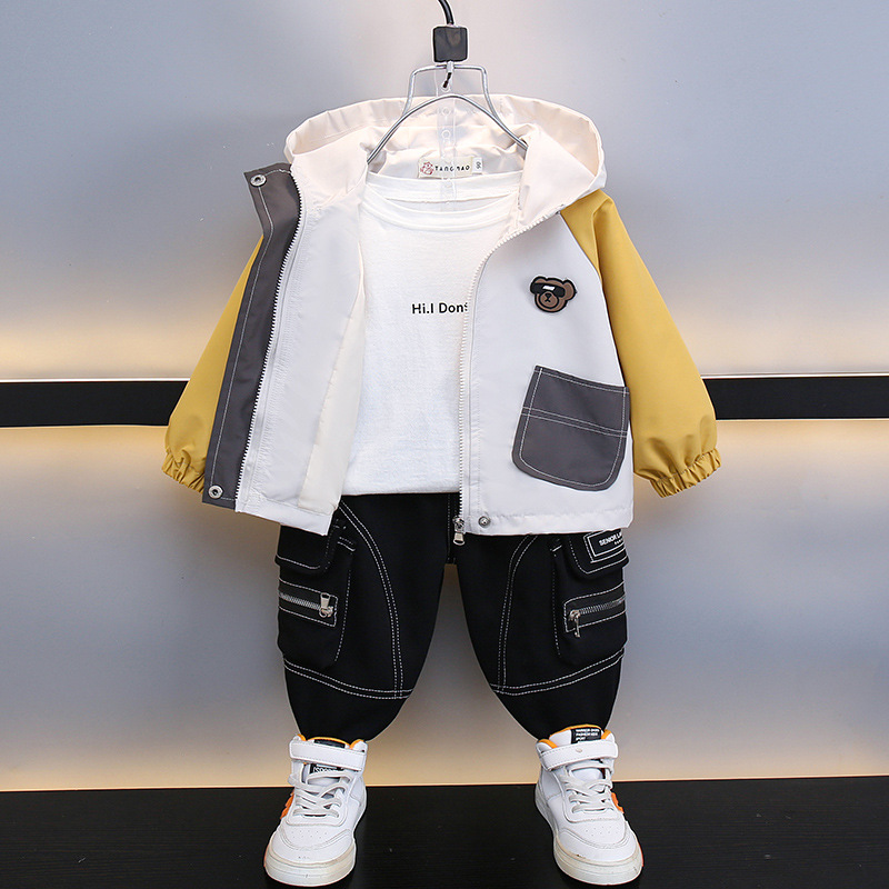 7708 Chaquetas de cuello alto para niños Chaquetas de color de contraste fuera de la gabardina 2025 Nuevos productos Ropa para niños Niños pequeños y medianos Bebé con capucha