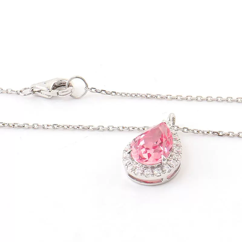 工厂源头 K金7*10梨形培育帕帕拉恰粉宝吊坠项链  小众百搭项链女