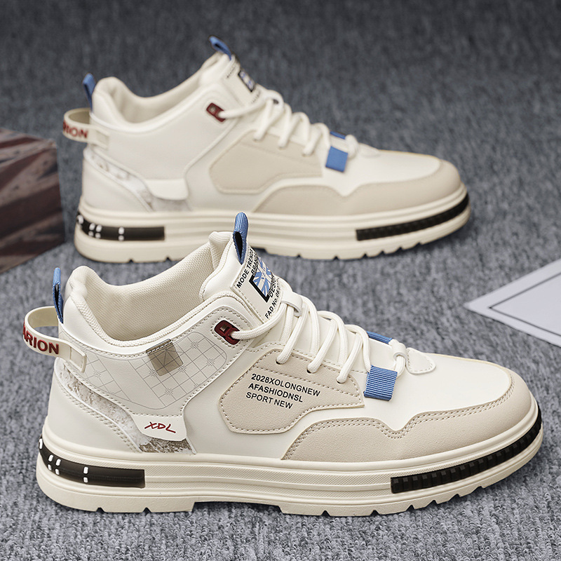 High-Top Men's Shoes 2026 New Winter Sports Casual Sneakers Breathable Thick-Soled Height-Increasing Mid-Top White Breathable Comfortable Shoes