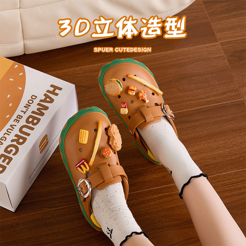 Nanbowan バーガー ビルケンシュトック トゥ クロックス レディース アウター 厚底 かわいい 漫画 シューズ アウトドアウェア|undefined
