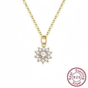 Cross-border Hot Selling S925 Silver Zircon Small Sun Necklace Women Exquisite Gorgeous Flower Japanese and Korean Small Flower Necklace Wholesale