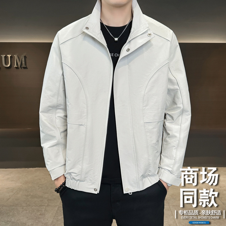 夹克男立领春秋季2025新款休闲纯色美式百搭外套潮流商务工装上衣|undefined