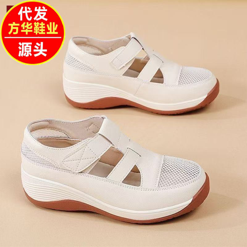 2026 verano nuevo hueco malla transpirable muffin velcro de fondo grueso sandalias romanas sandalias casuales