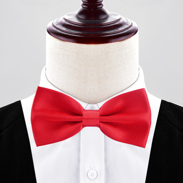 Men's solid color red glossy bow tie English style with bow