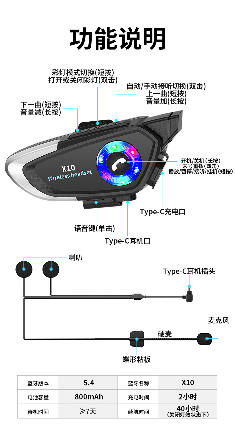 New X10 Motorcycle Helmet Bluetooth Headset, specifically designed for motorcycle riders and delivery riders to listen to music and navigate