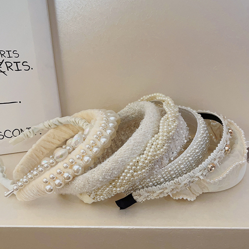 Inlay Design Fashion Geometric Cloth Inlay Artificial Pearls Hair Band