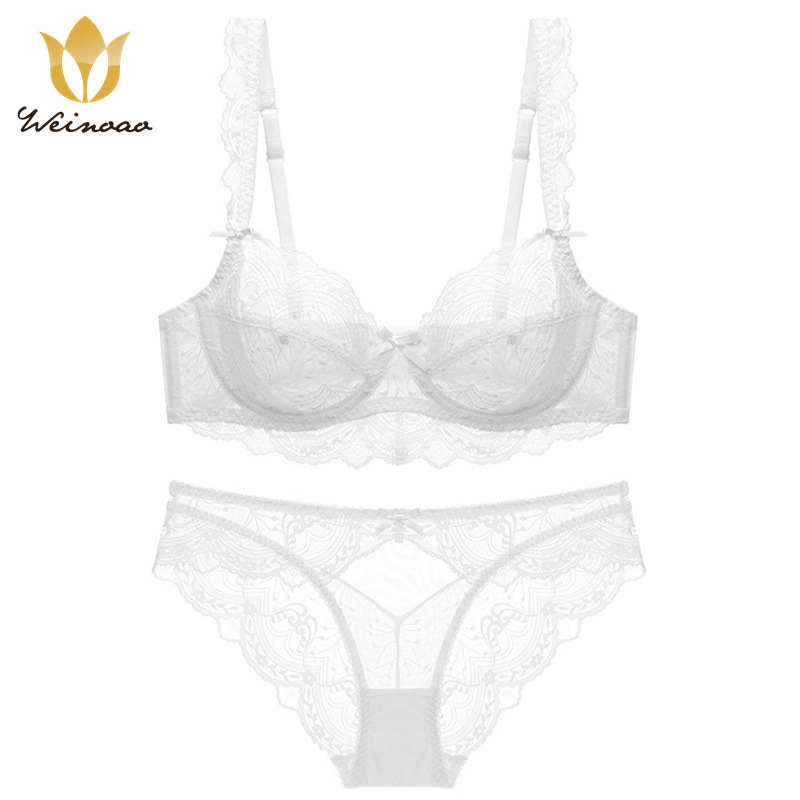 Large size set, women's sexy lace lingerie underwear, gathered adjustable bra_voghion.com