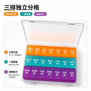 新款大容量药盒药品分装盒便携一周七天随身三餐多格药丸收纳