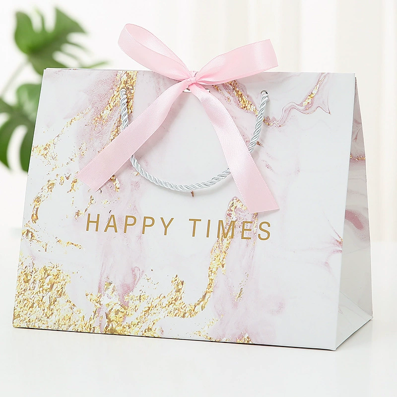 Gift bag (Brand) marble linen, ribbon & rope handles, multiple sizes for birthday gifts