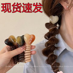 在庫あり 日本風シンプル バブルブレード ヘアゴム 女性用 新作 高級感 ハート型 電話コード風 ヘアリング ポニーテール 編み込みヘア