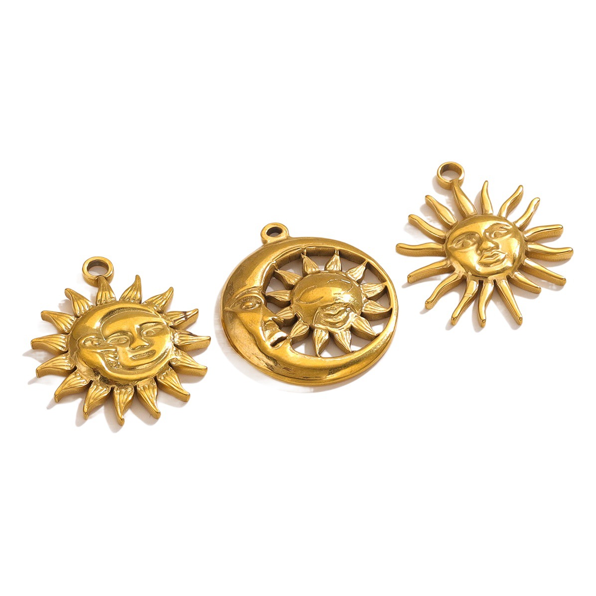 Retro europeo y americano de acero inoxidable sonriente cara Sol Luna colgante titanio acero DIY colgante collar accesorios hechos a mano