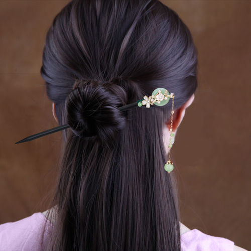 Imitation ebony hairpin with tassels, step-shaking hairpin, women's ancient style headwear, coiled hair, Hanfu accessories, antique hairpins, hair accessories