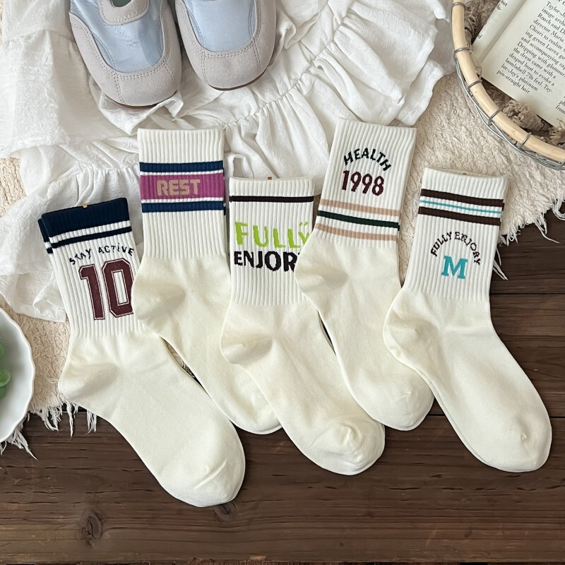 Women's Mid-Calf Socks Trendy Sports Style Japanese and Korean White Cotton Socks Versatile Long Socks Ins Fashion Women's Socks Women's Mid-Calf Socks Trendy Sports Style Japanese and Korean White Cotton Socks Versatile Long Socks Ins Fashion Women's Socks