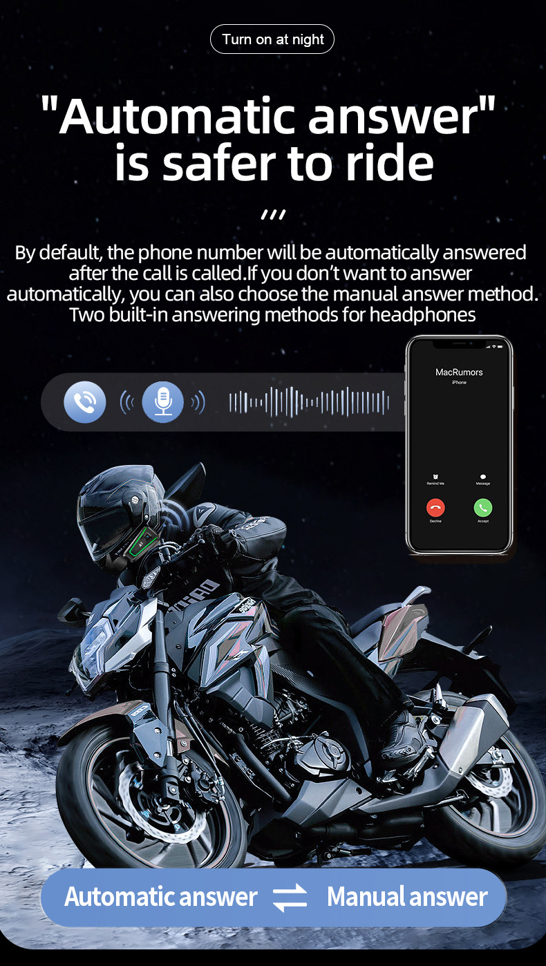 Cool Lighting Motorcycle Helmet Bluetooth Headset Full-Face Half-Face Three-Quarter Helmet Riding Intercom Helmet Headset
