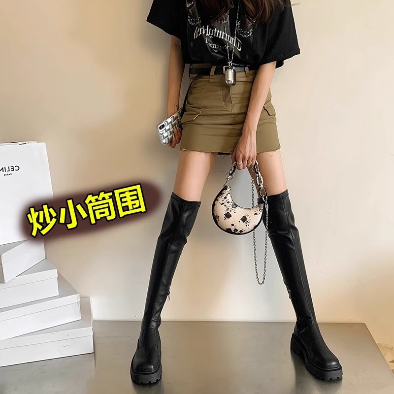 2025新款小众弹力修腿过膝靴女大筒围显瘦骑士靴厚底不掉筒长靴女