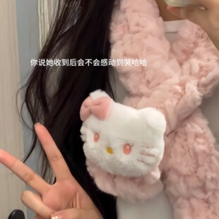 Hello Kitty Handmade DIY Woven Scarf Faux Fur Material Bag Cute Plush Thickened Girlfriend Gift