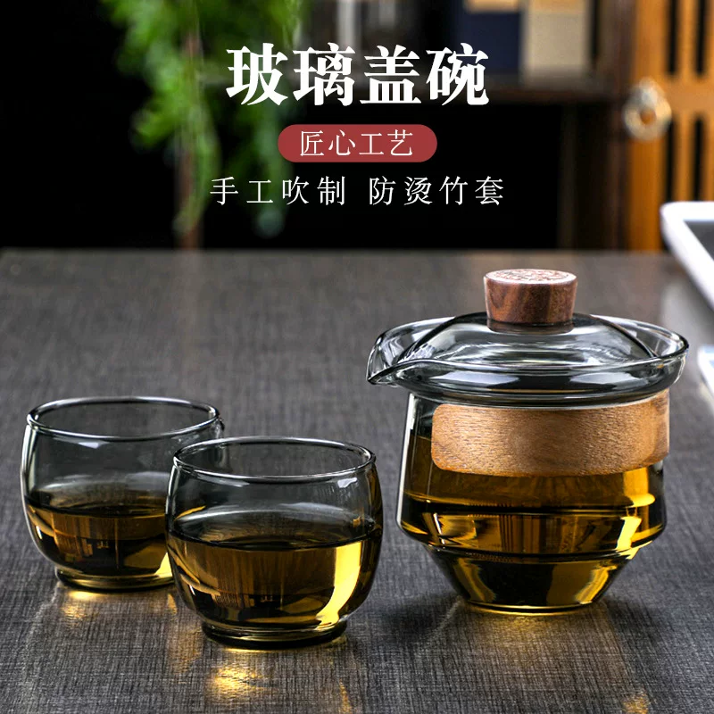 Glass tea cup, big tea set, anti-scald