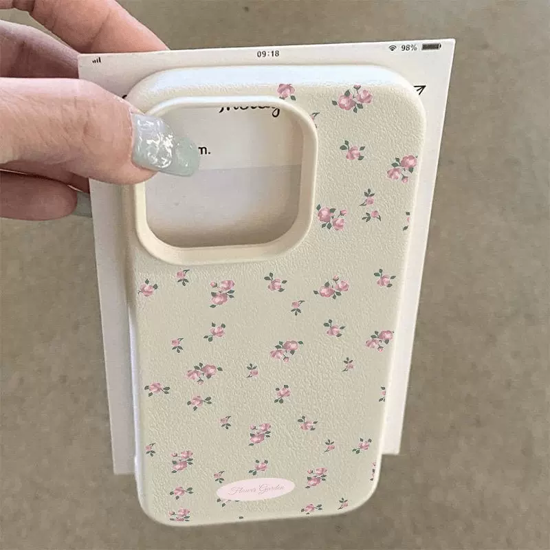 ins风清新小碎花适用苹果16PROMAX手机壳iPhone15/13荔枝纹14软x