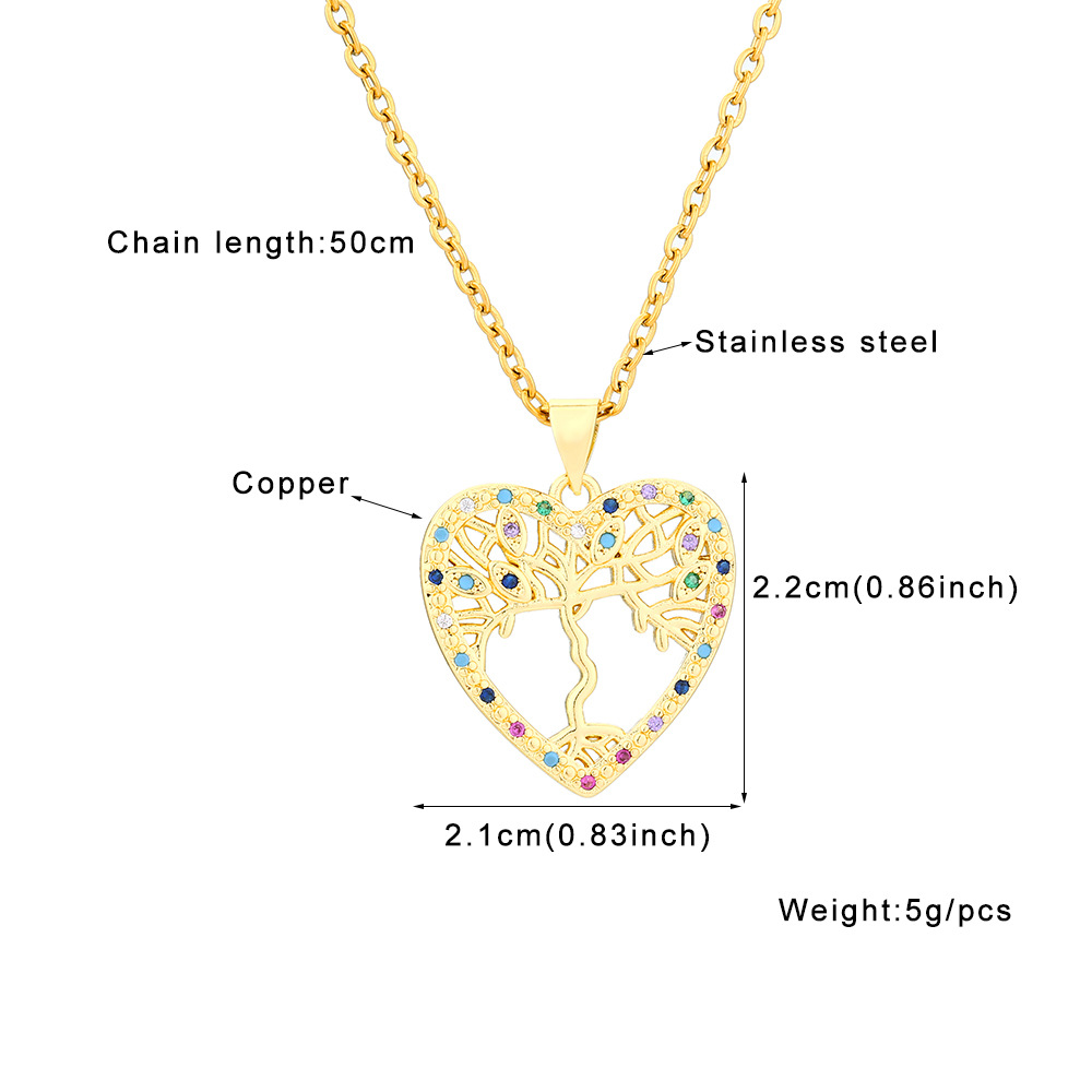 Elegant Lady Devil's Eye Tree Heart Shape Titanium Steel Copper Plating Inlay Zircon 18k Gold Plated Pendant Necklace display picture 1