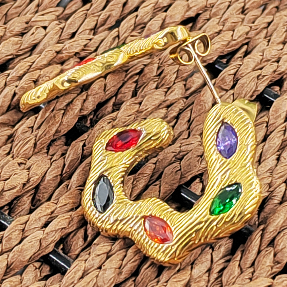 Women'S Gender 1 Pair Glam Vintage Style Geometric Stainless Steel Inlay Zircon Ear Studs