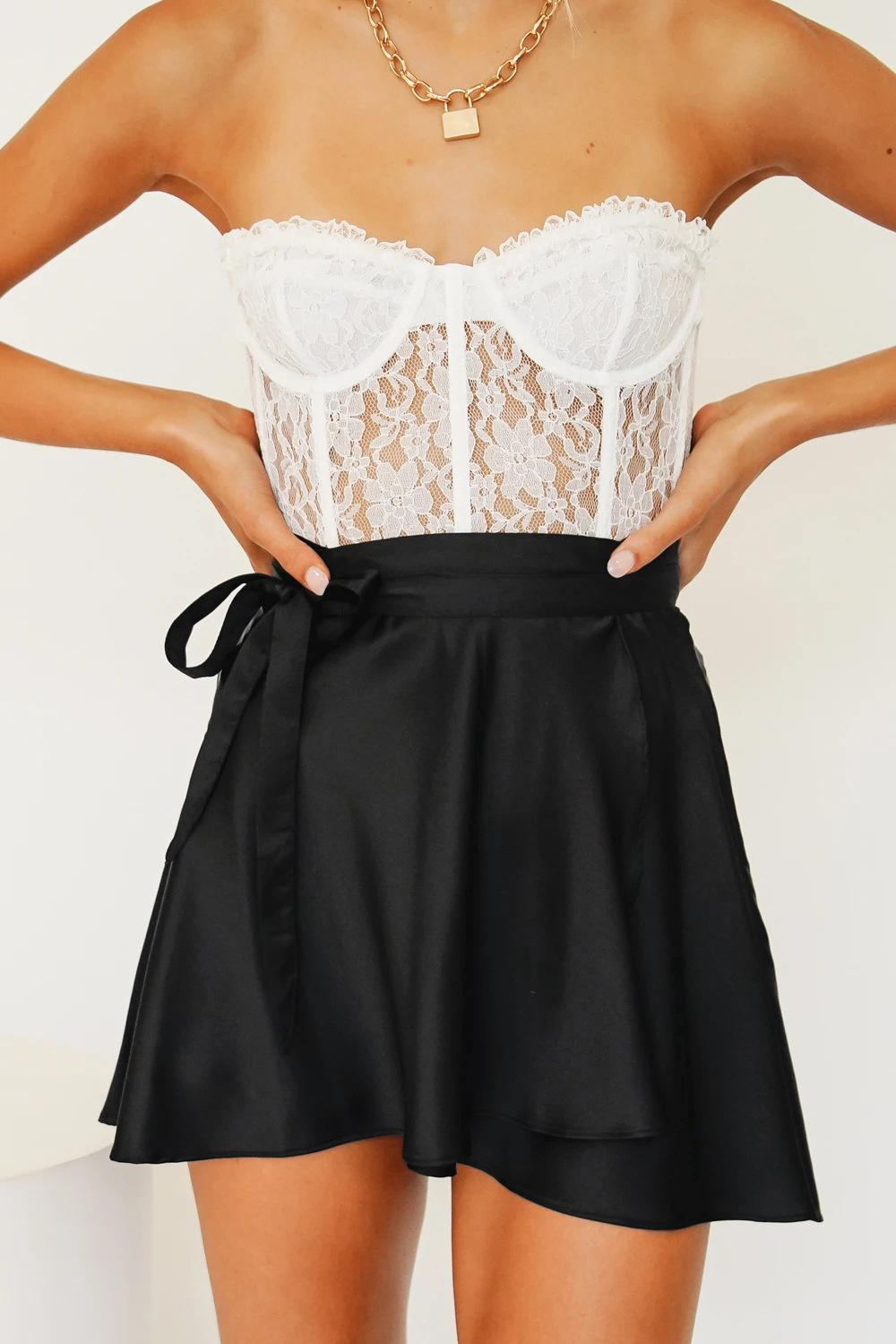 solid color high waist lace short chiffon satin wrap skirt Nihaostyles wholesale clothing vendor NSLDY76303