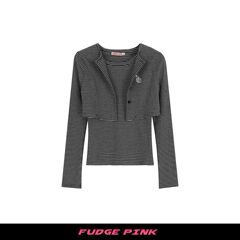 Fudge Pink 25秋季New美式复古辣妹条纹设计长袖T恤