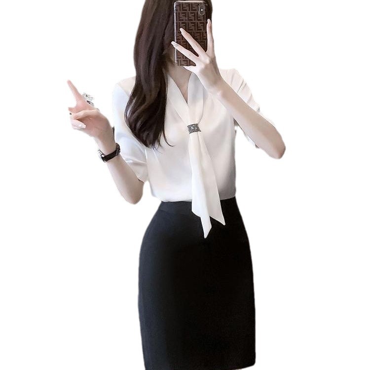 여름 스튜어디스 유니폼 프론트 데스크 리셉션 셔츠 엉덩이 스커트 작업 옷 패션 기질 전문 여성 하이 엔드 세트