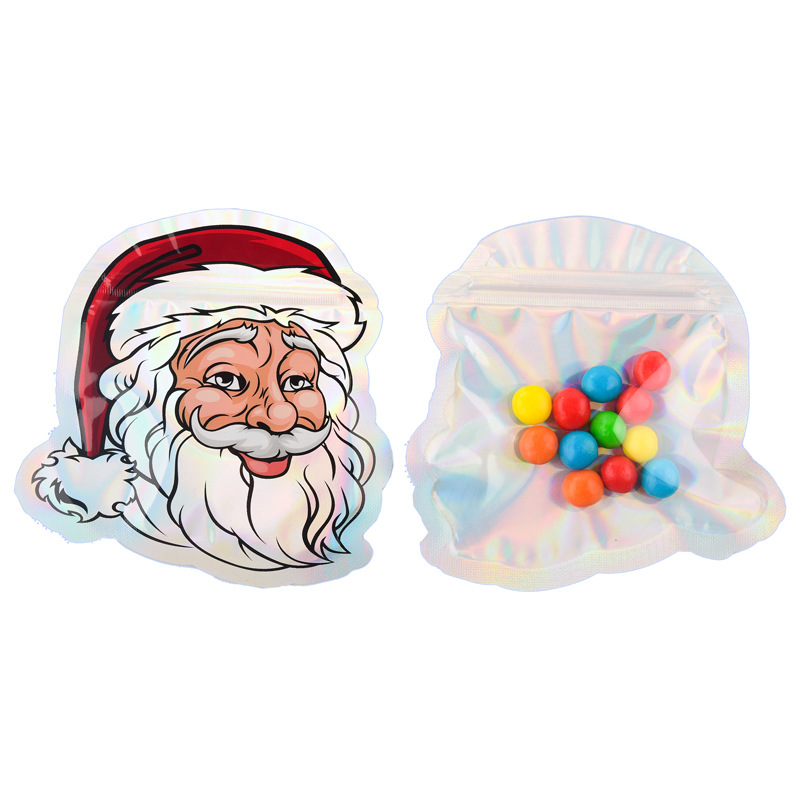 Bolsa de embalaje transfronteriza de Santa Claus bolsa de láser compuesto de forma especial creativa Navidad lindo caramelo de dibujos animados bolsa ziplock