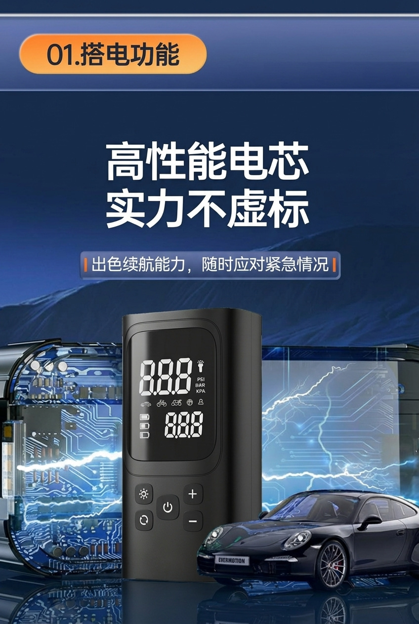 Portable Car Air Pump, Car Tire Electric Inflator, Power Bank All-In-One Machine, Emergency Starting Power Supply