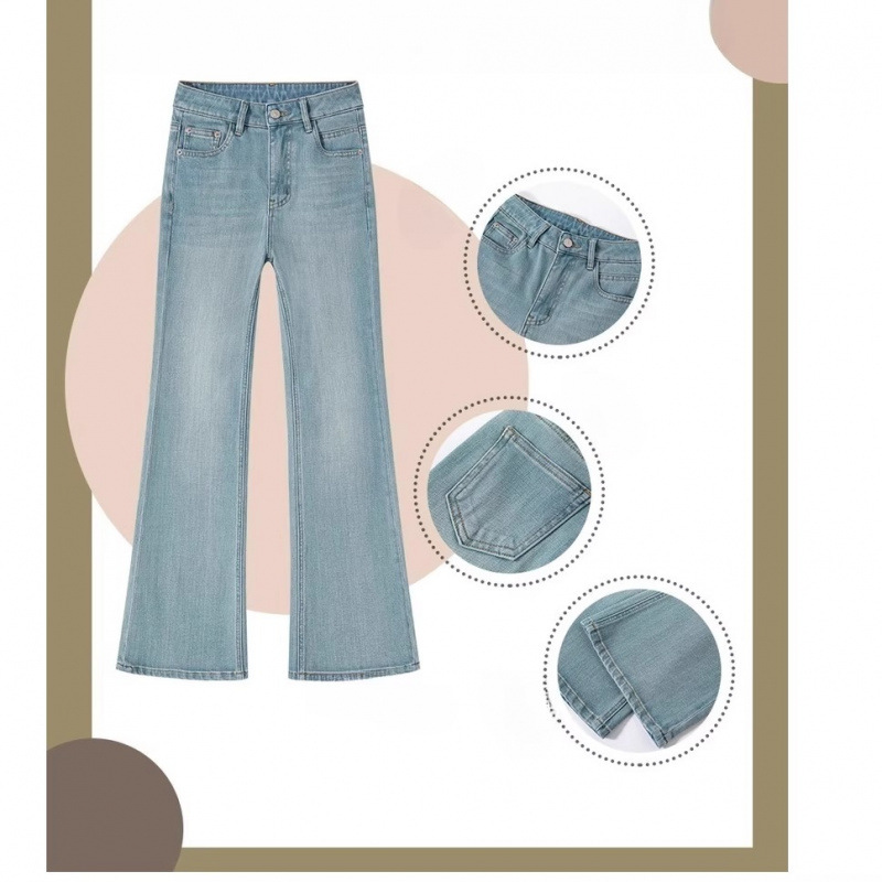 Summer Thin Stretch Tube Flared Pants Slimming High-Waisted Jeans Women's Straight Micro-Flared Pants Kx