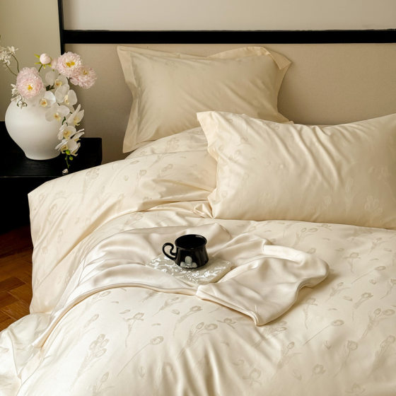 Class A Maternal and Infant Grade 200 Long-staple Cotton Cotton Jacquard Four-piece Set Cotton Bed Sheet Quilt Cover Light Luxury Style Bedding