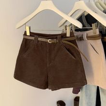 字灯芯阔腿2025短裤女咖啡色新款复古高腰A休闲条绒显瘦靴裤秋冬