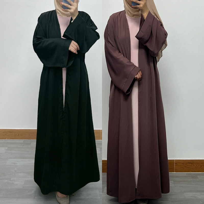 F390 Cross-Border Foreign Trade Middle East Dubai Women's Solid Color Zipper Cardigan Robe In-Stock Fashionable Loose_ecoleips.com