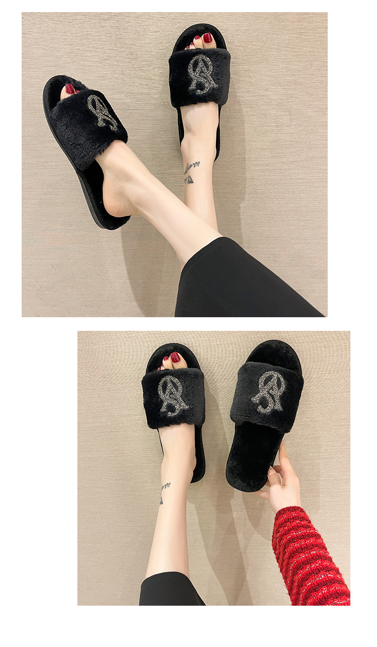 Utrikeshandel Nya Rhinestone Fleece Tofflor Dam S Inomhus Hem Ljus Diamant Varmt Mode Öppen bomull Cross Border_voghion.com