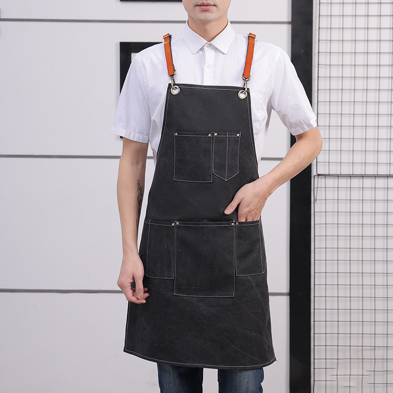 Delantal de lona engrosada transfronteriza logotipo personalizado cafetera especial para hornear leche tienda de té restaurante cocina delantal doméstico