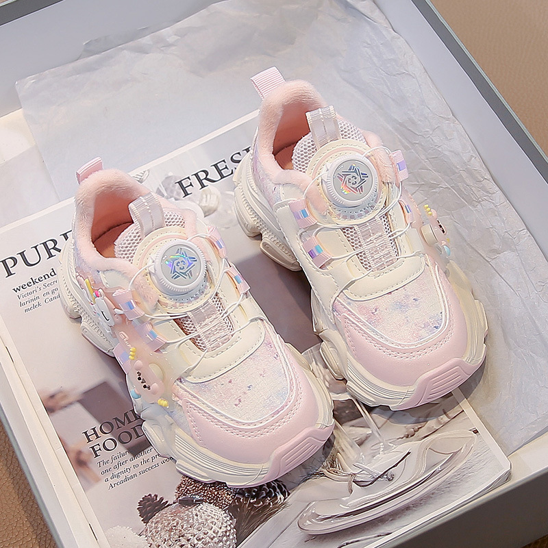 Girls' Shoes Spring and Autumn 2025 New Children's Shoes for Older Girls with Rotating Buckle Mesh Sports Dad Shoes