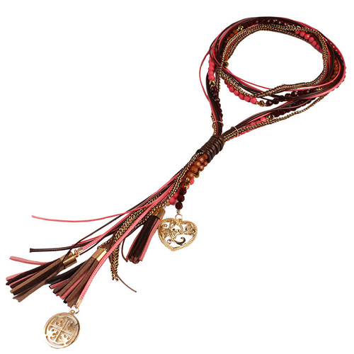 Bohemian Long Red Necklace Set Ethnic Style Performance Earrings Yunnan Seaside Tourist Accessory for Women Wholesale