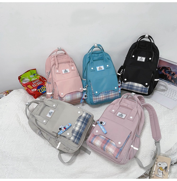 Korean Personality Portable Lattice Backpack Female Japanese Fashion Solid Color Double-layer College Student School Bag display picture 4