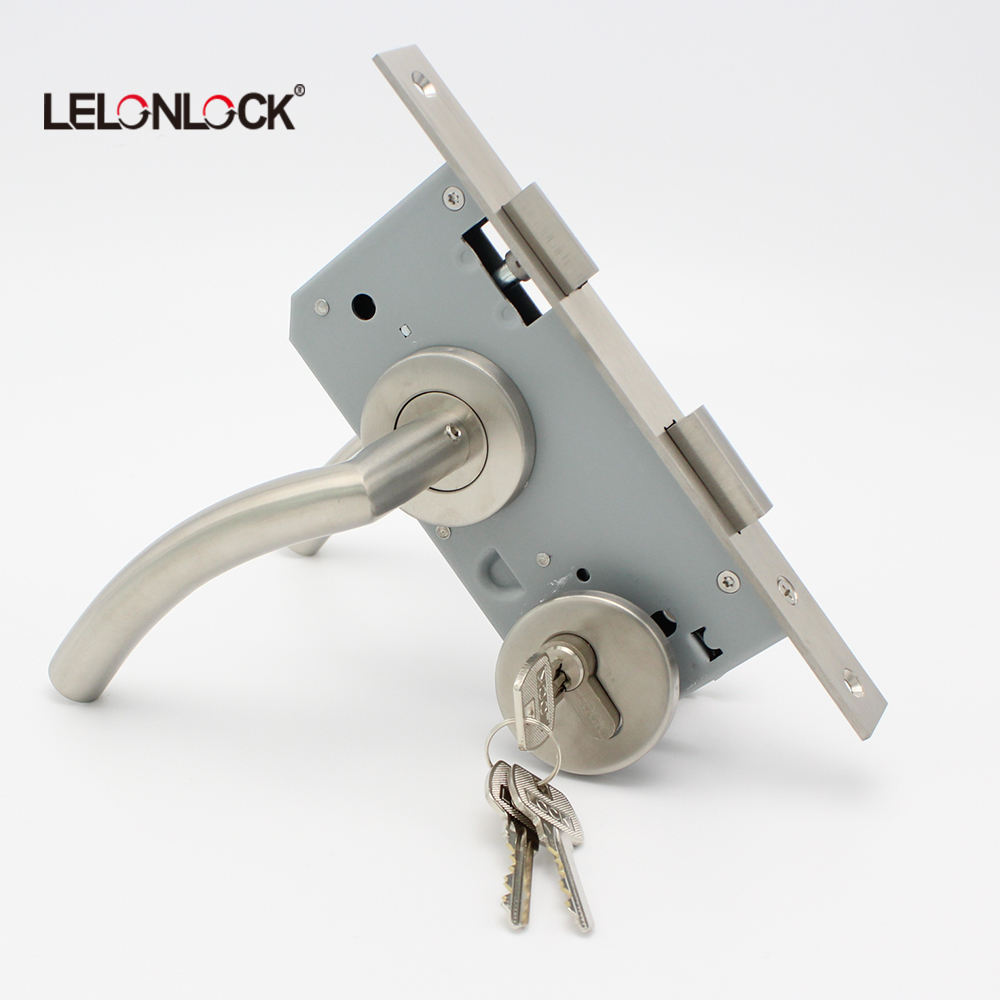 Cerradura de puerta interior de tubo curvo estándar europeo cerradura de puerta de madera general conjunto completo de cerradura de puerta de acero inoxidable